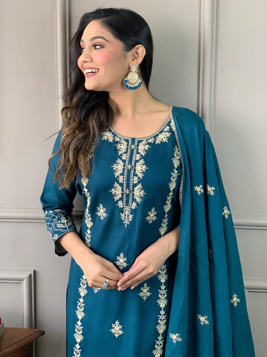 Embroidered Kurta Set with Cotton Mul Dupatta