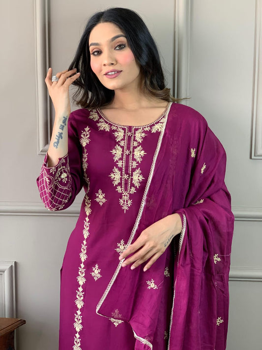 Embroidered Kurta Set with Cotton Mul Dupatta