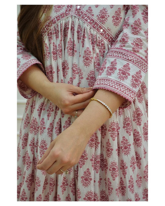 Anarkali Kurti, Pant, and Dupatta Set in 60x60 Cotton Fabric