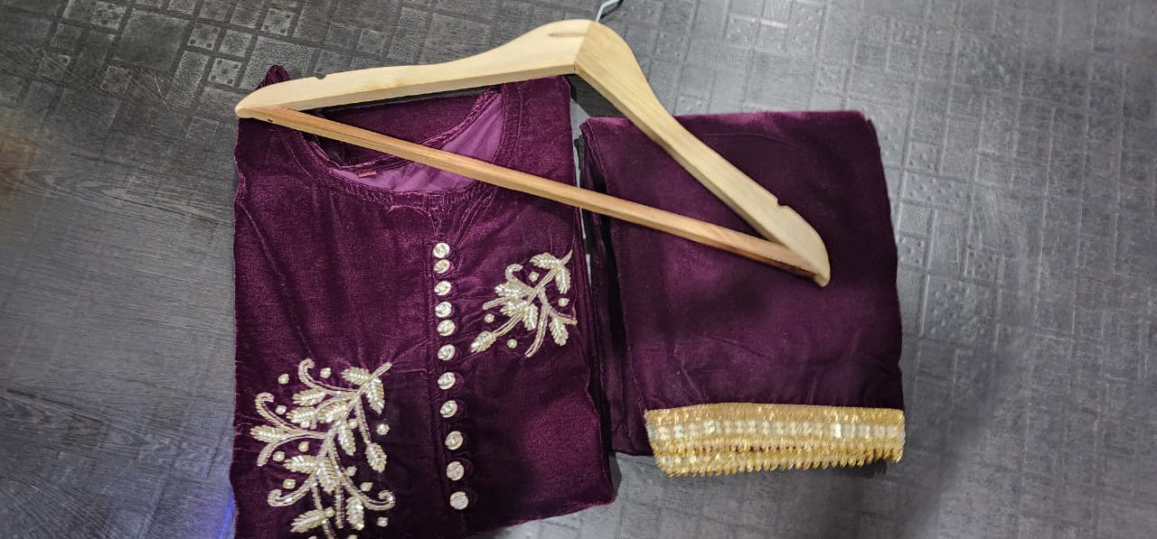 Velvet Co-ord Set with Adda Work