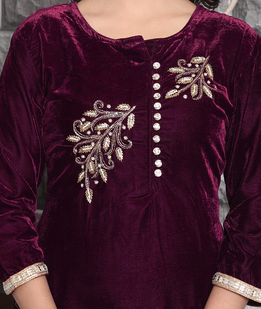 Velvet Co-ord Set with Adda Work