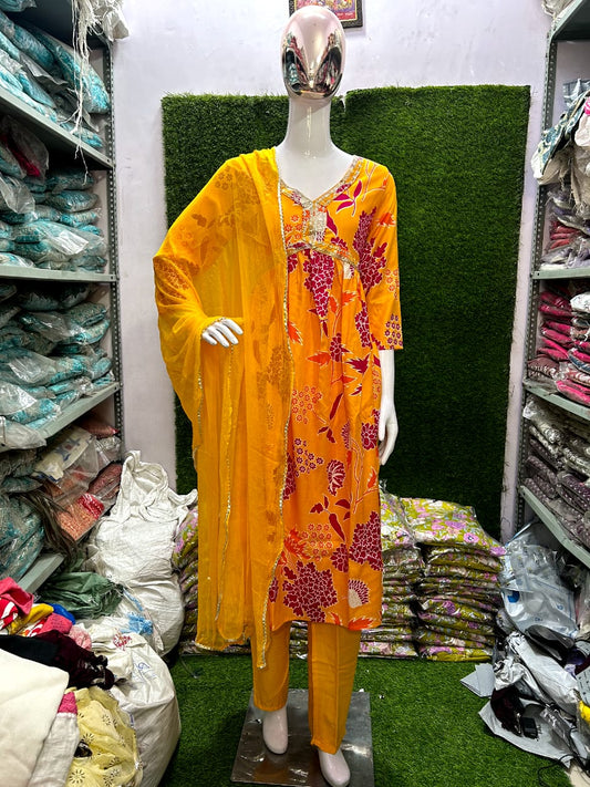 Naira Cut and Aliya Cut Kurti Set with Embroidery Work