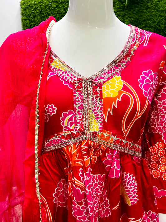 Naira Cut and Aliya Cut Kurti Set with Embroidery Work