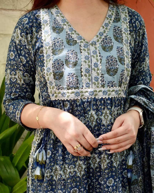 Nairacut Anarkali: Cotton 60/60 Kurta Set with Embroidery and Gota Details