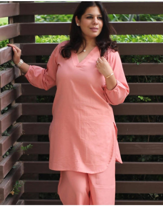 Monochrome Cotton Slub Kurta Pant Set