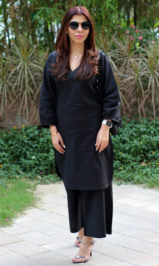 Monochrome Cotton Slub Kurta Pant Set