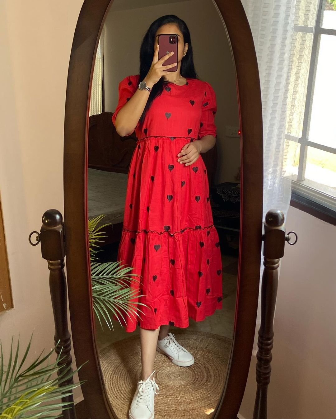 Red Cotton Midi Dress
