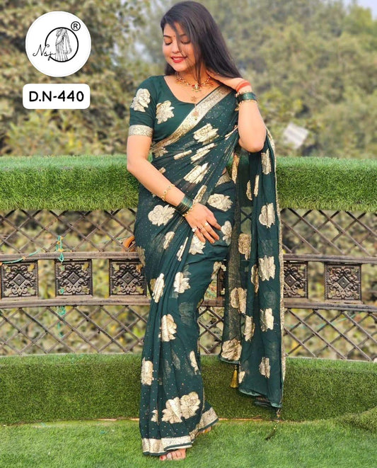 Georgette Saree with Golden Zari Butis and Blouse Piece