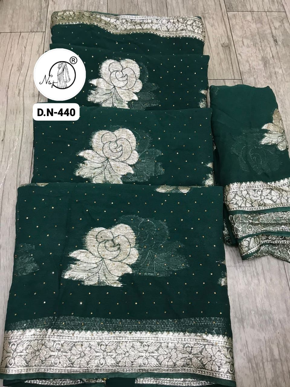 Georgette Saree with Golden Zari Butis and Blouse Piece