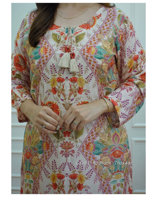 Muslin Kurti with Sequin Detailing and Matching Pant Set