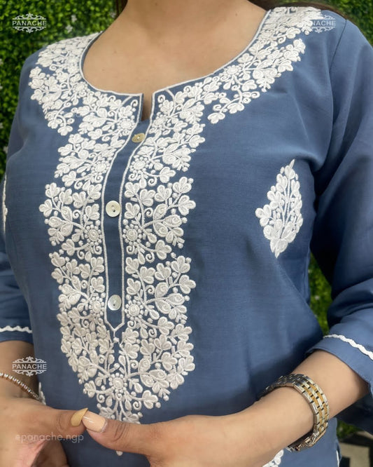 Embroidered Kurta Set with Chiffon Dupatta
