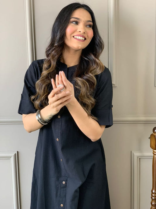 Cotton Slub A-Line Kurti and Palazzo Set