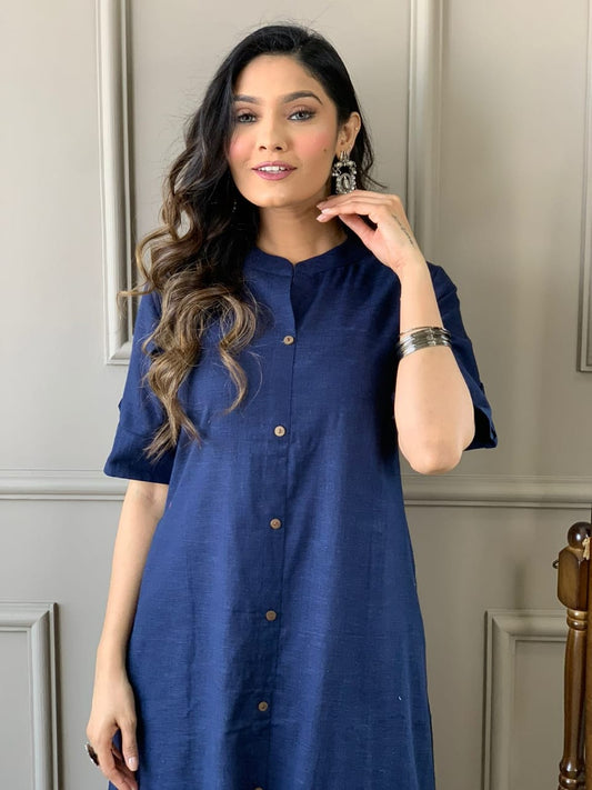 Cotton Slub A-Line Kurti and Palazzo Set