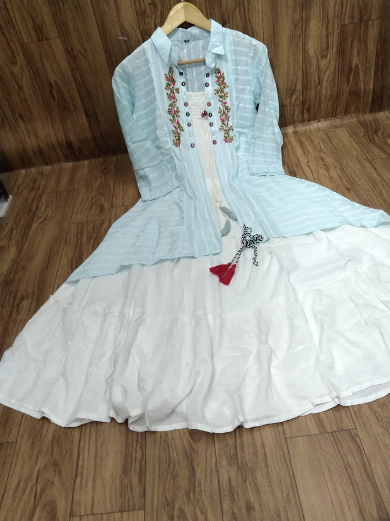 Embroidered Rayon Top with Shrug Set