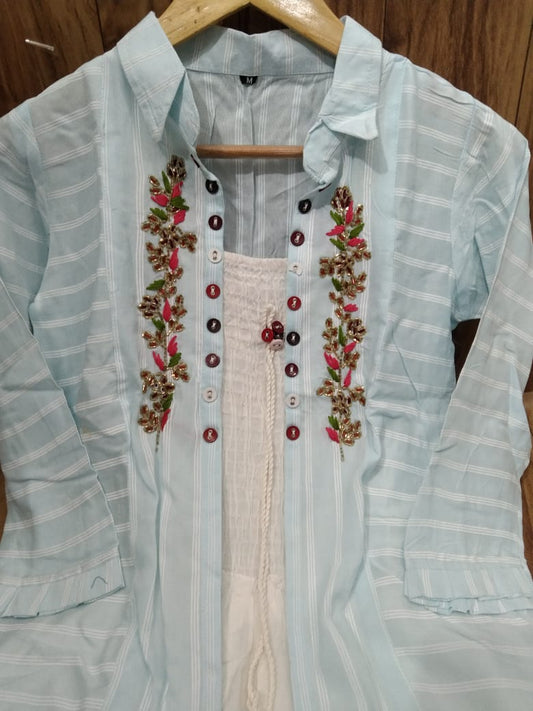 Embroidered Rayon Top with Shrug Set
