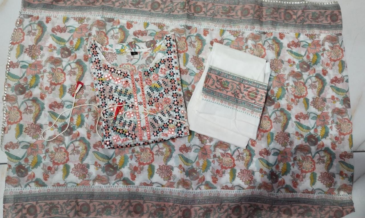 Cotton Luerx Kurti Set with Sequins & Embroidery Work