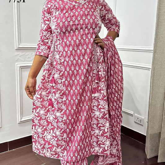 Floral Afghani Suit Set with Side Waist Tassels