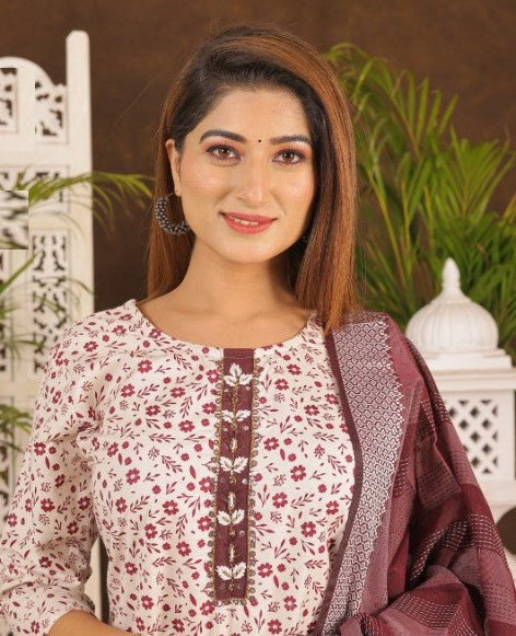 Cotton Kurta Set with Pant and Dupatta
