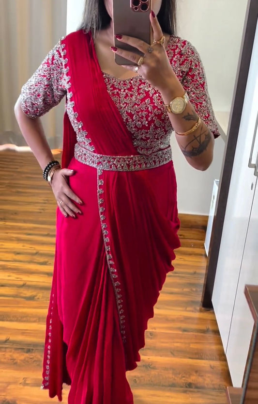 Cording Embroidery Saree with Matching Blouse & Belt