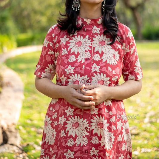 Jaipuri Cotton Co-ord Set with Button Detail Kurti and Printed Pant