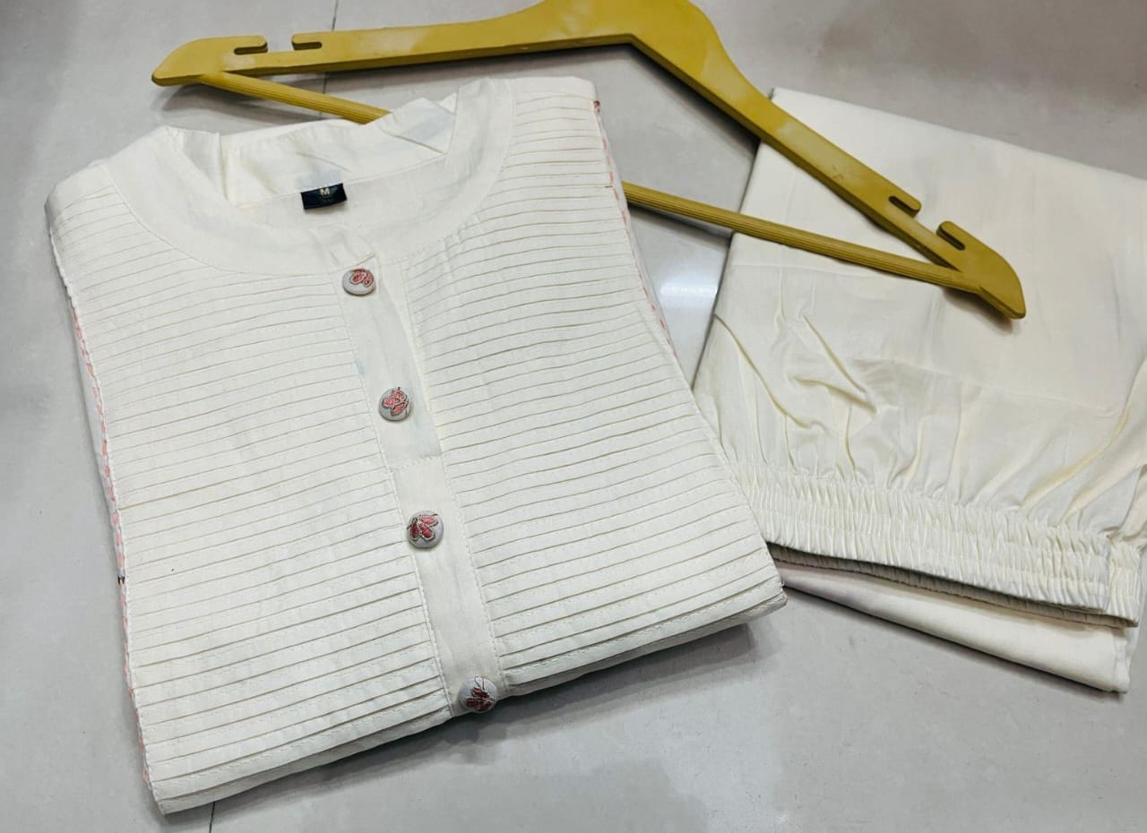 Embroidered Kurti Pant Set with Pintex Detailing