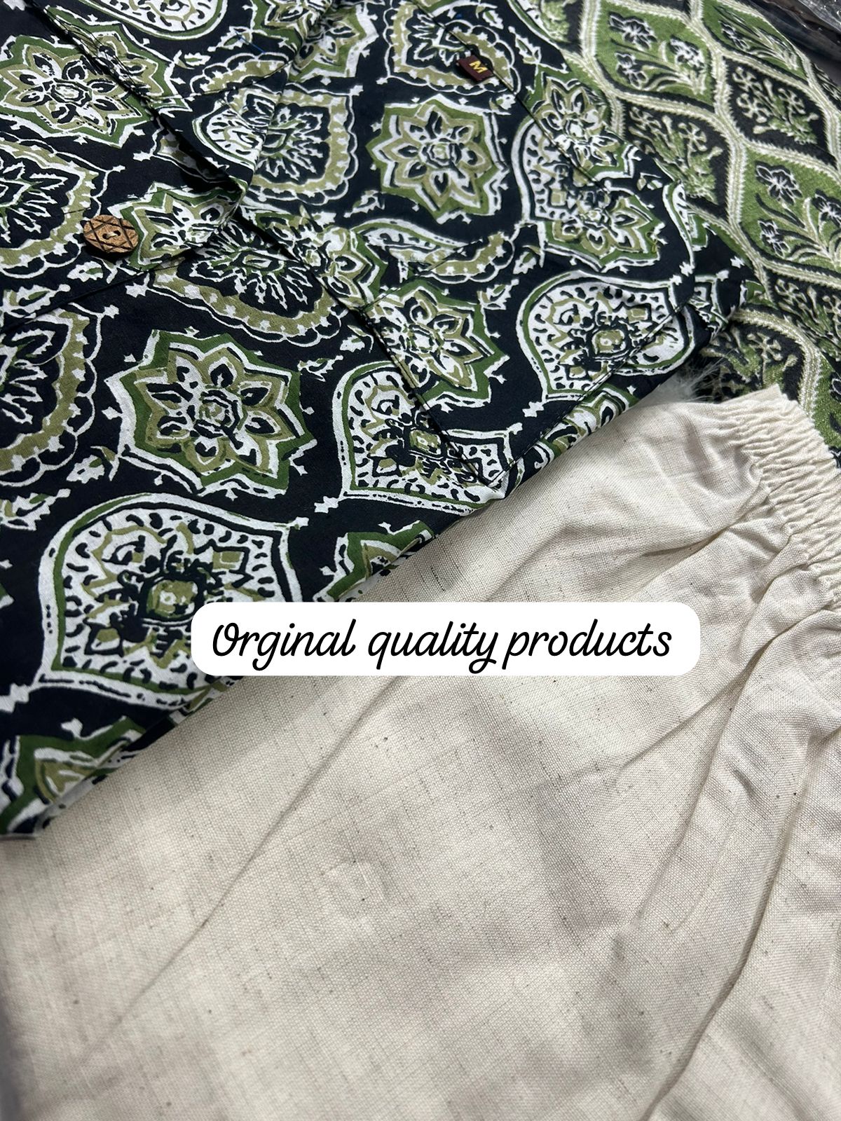 Ajrakh Work Cotton Kurta Set with Silk Dupatta