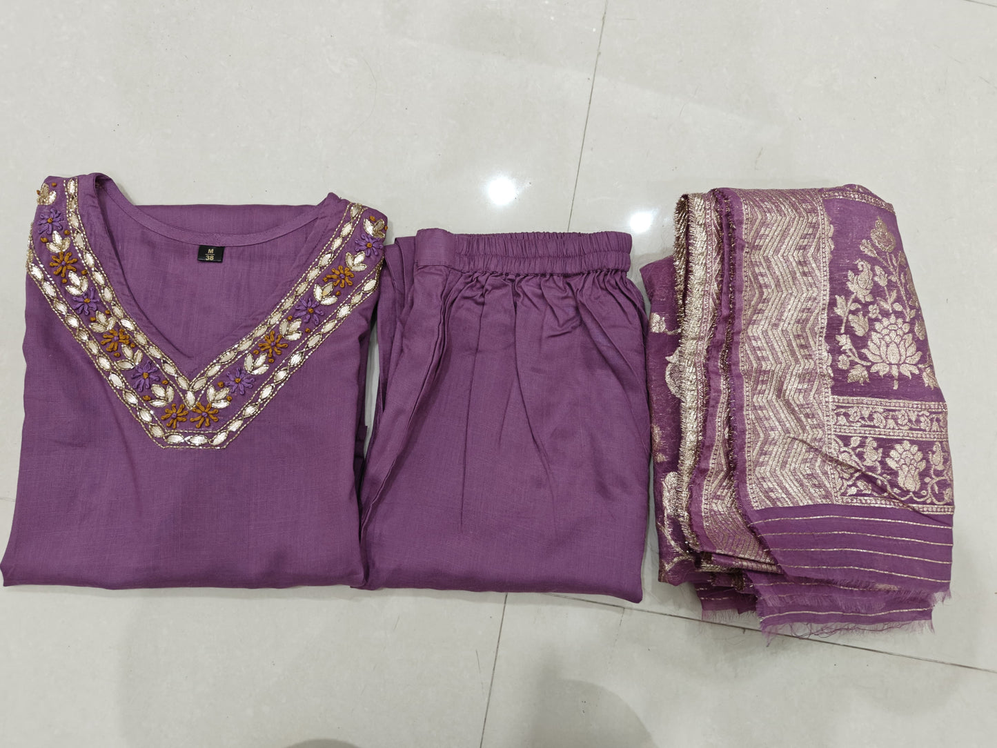 Embroidered Rayon Slub Kurta Set with Banarsi Silk Dupatta