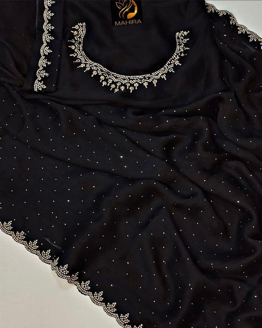 Chinon Silk Saree with Bead & Stonework Detailing