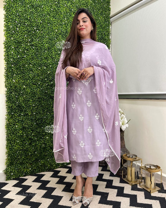 Embroidered Kurta Set with Chiffon Dupatta