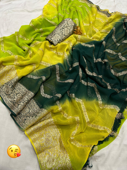 Zari Saree with Multicolored Jaipuri Weave and Border Detail