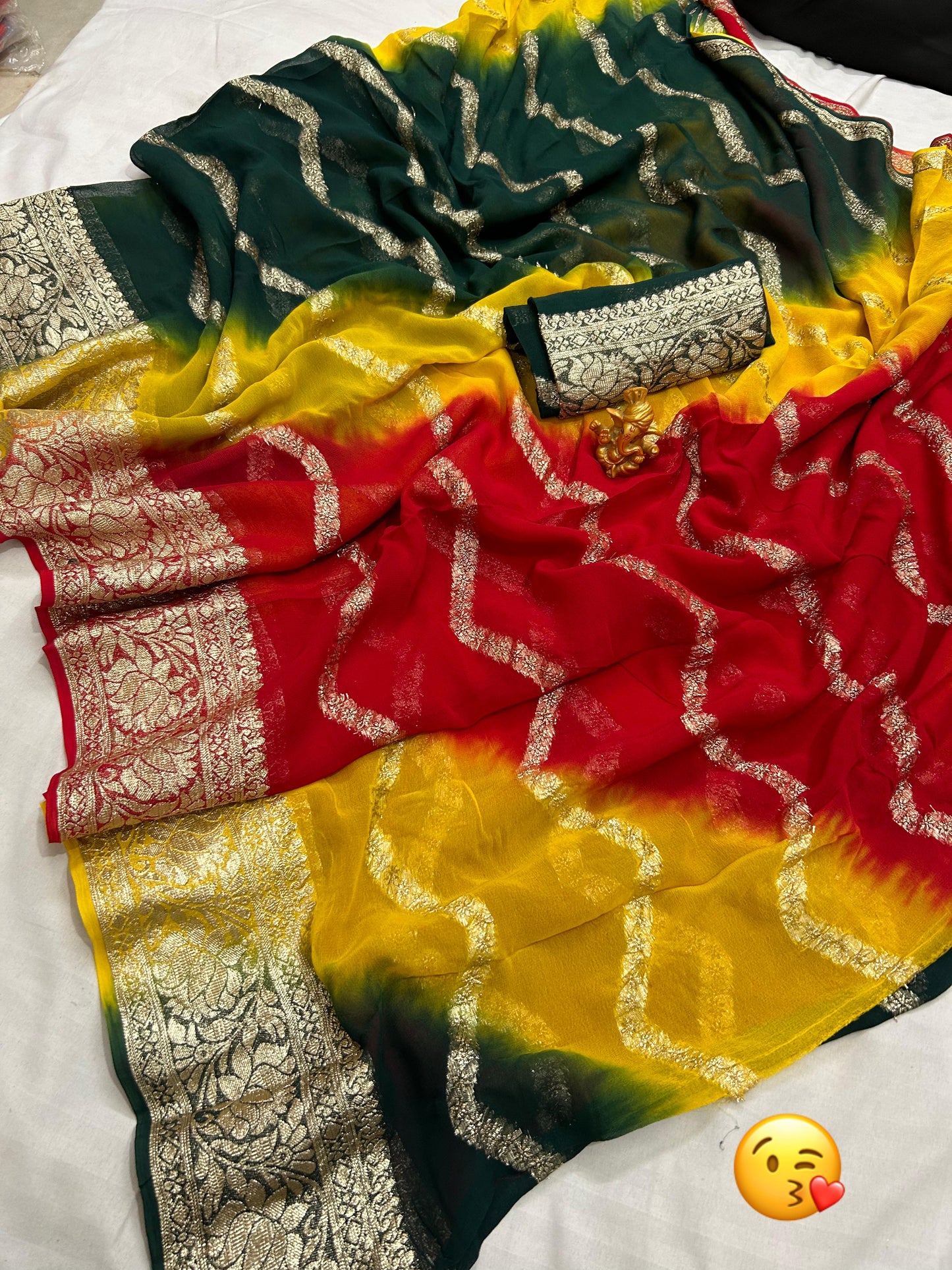 Zari Saree with Multicolored Jaipuri Weave and Border Detail