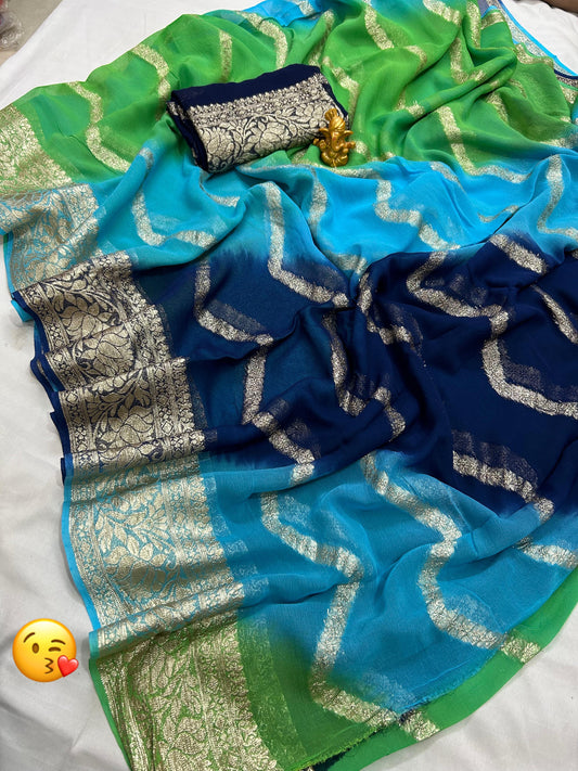 Zari Saree with Multicolored Jaipuri Weave and Border Detail