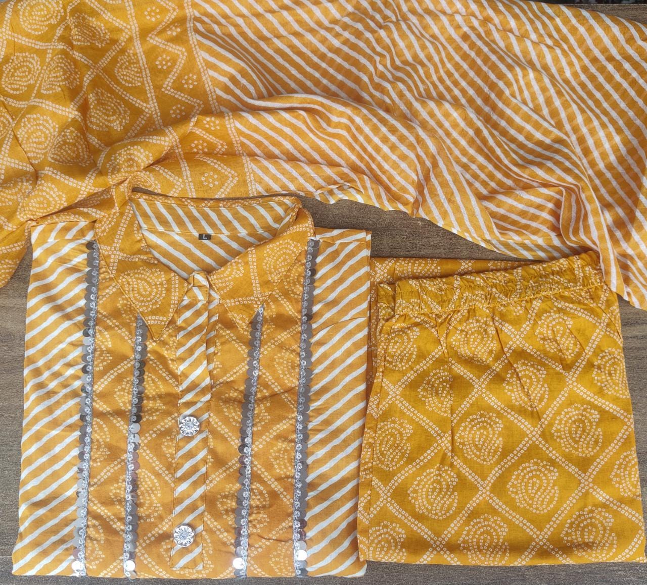 Cotton Kurta Set with Lace Adorned Yoke and Afghani Pant