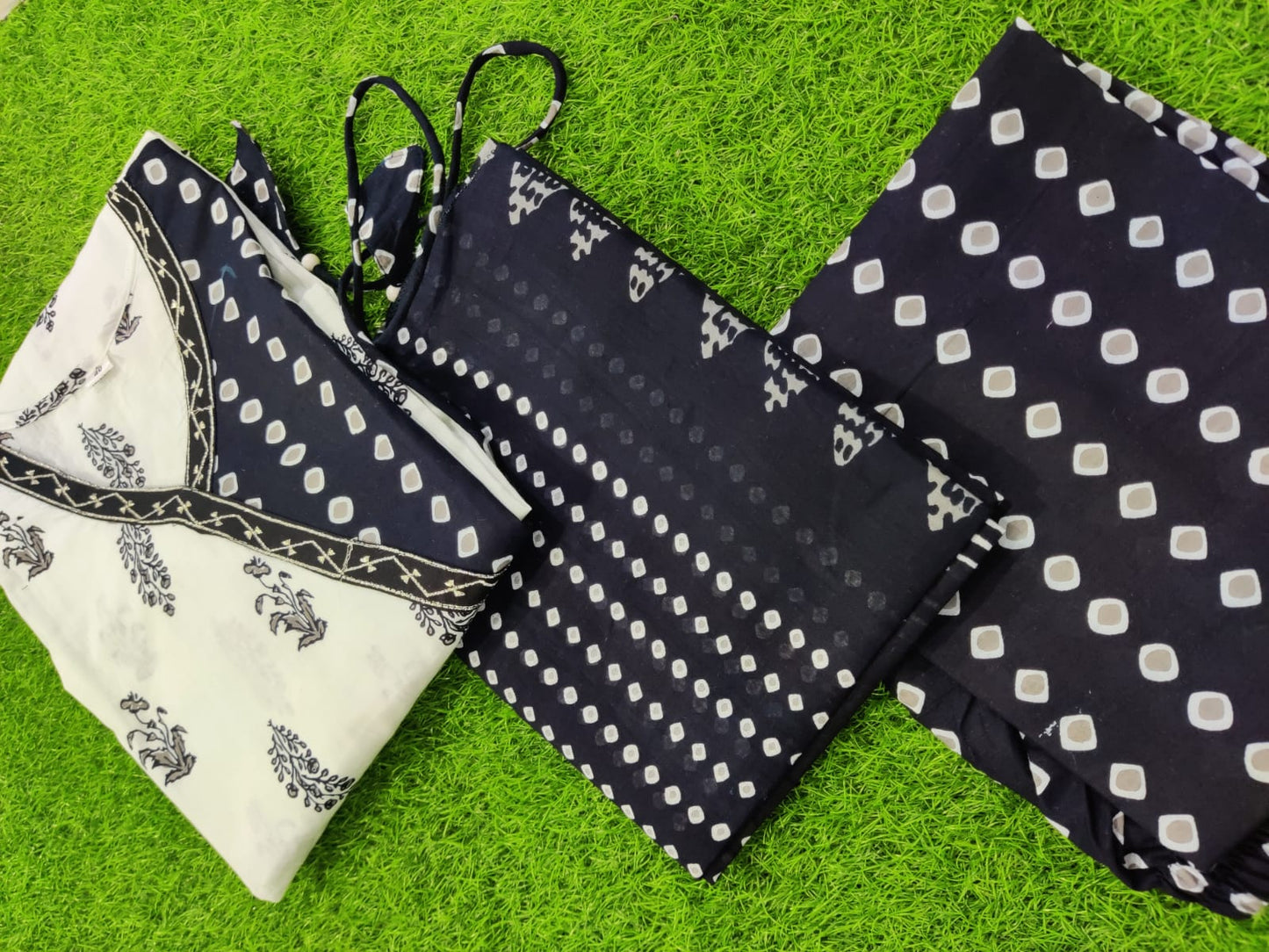 Striking Black and White Angrakha Kurta Set with Dupatta