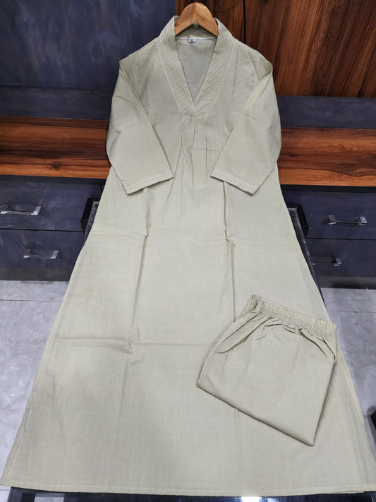 Breezy Bliss Cotton Co-ord Set in Pastel Green with Katha Detailing