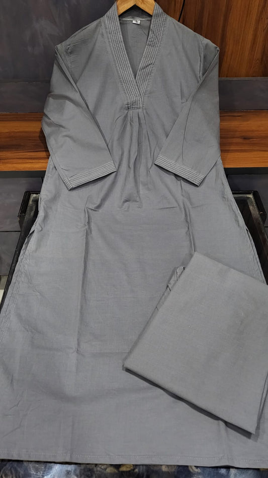 Cozy Comfort Meets Chic Style: Grey Cotton Kurta Co-Ord Set with Katha Detailing