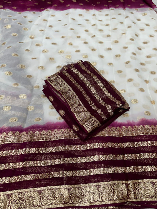 Viscose Georgette Jacquard Saree with Contrast Blouse & Pallu - Shaded Elegance