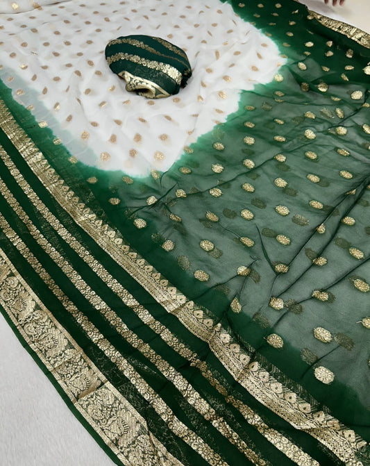 Viscose Georgette Jacquard Saree with Contrast Blouse & Pallu - Shaded Elegance