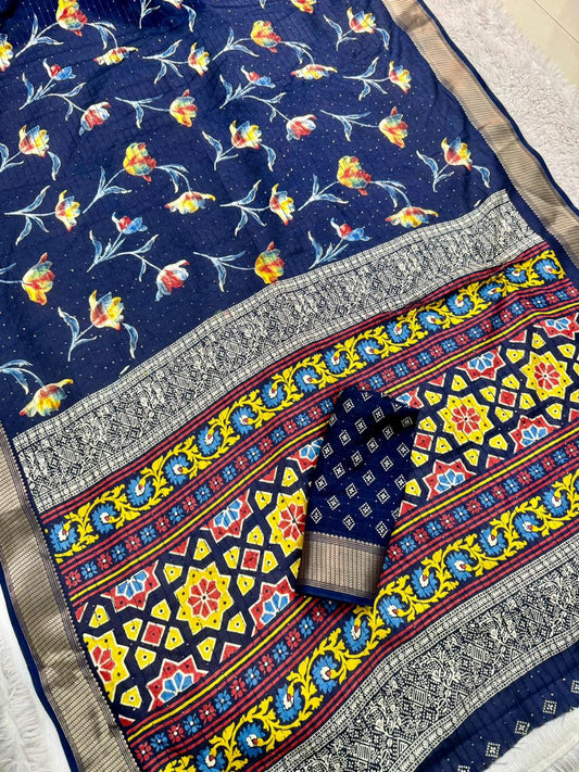 Dola Silk Saree with Jacquard Border and Running Blouse