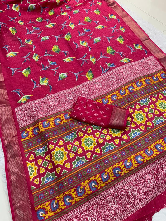 Dola Silk Saree with Jacquard Border and Running Blouse