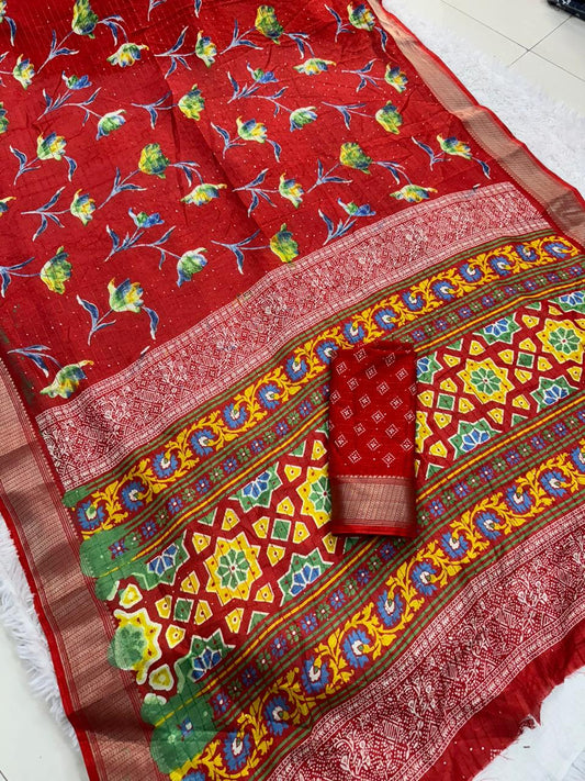 Dola Silk Saree with Jacquard Border and Running Blouse