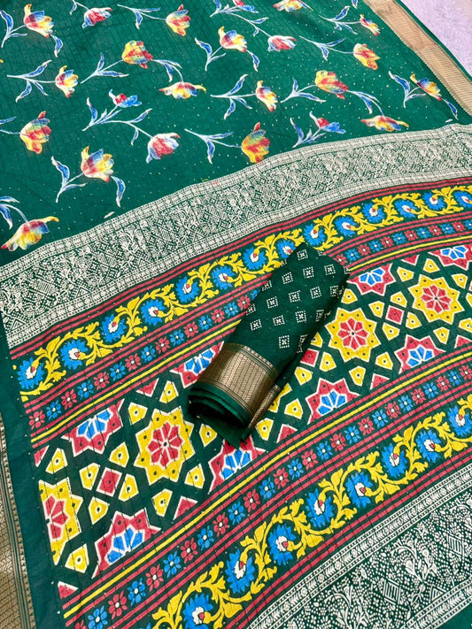 Dola Silk Saree with Jacquard Border and Running Blouse