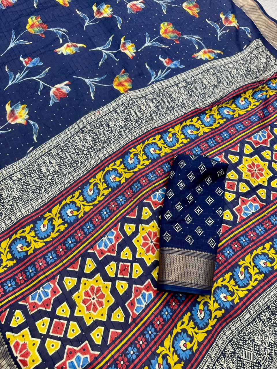 Dola Silk Saree with Jacquard Border and Running Blouse