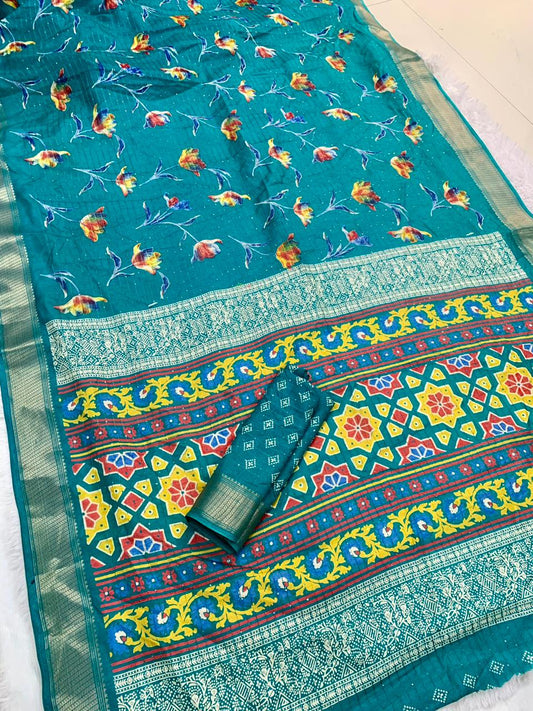 Dola Silk Saree with Jacquard Border and Running Blouse