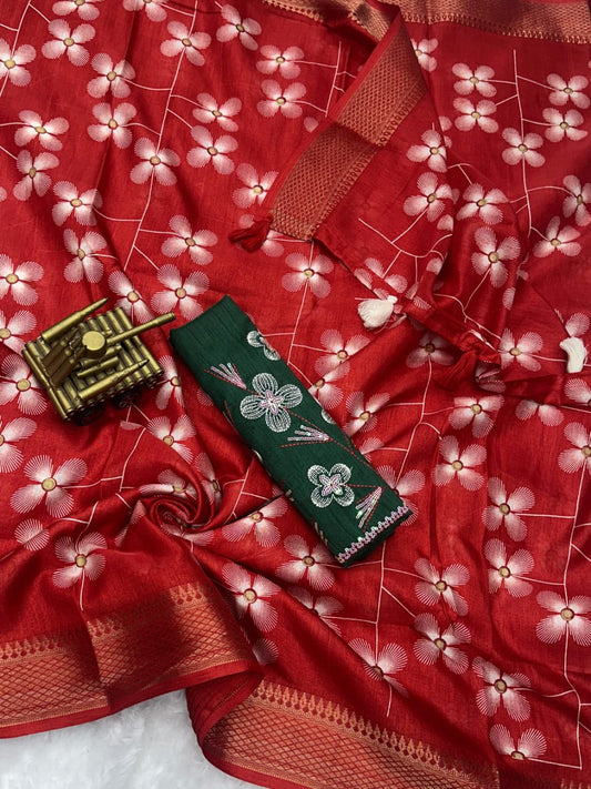 Muslin Cotton Saree with Embroidered Mono Banglori Blouse