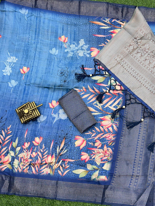 Bombay Satin Jacquard Saree with Digital 3D Print