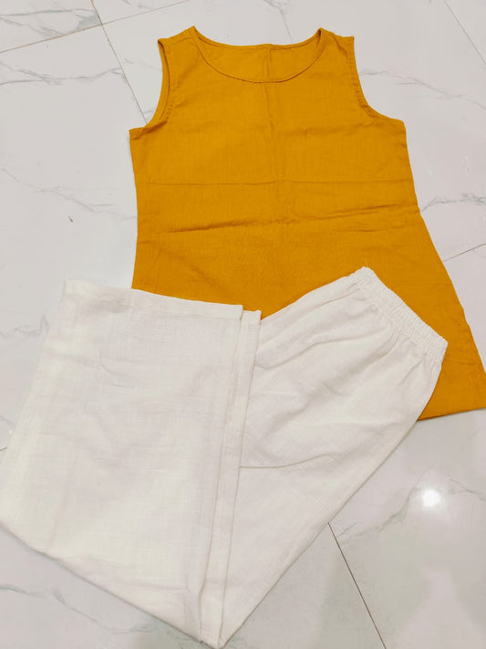 Cotton Flex Top with Cotton Slub Palazzo Pant (2 Pockets)