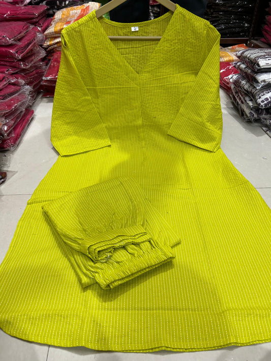 Katha Cotton Kurti with Side Pocket and Afghan Pant Set