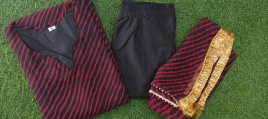 Lahariya Georgette Kurti Set with Cotton Pant & Lace Dupatta