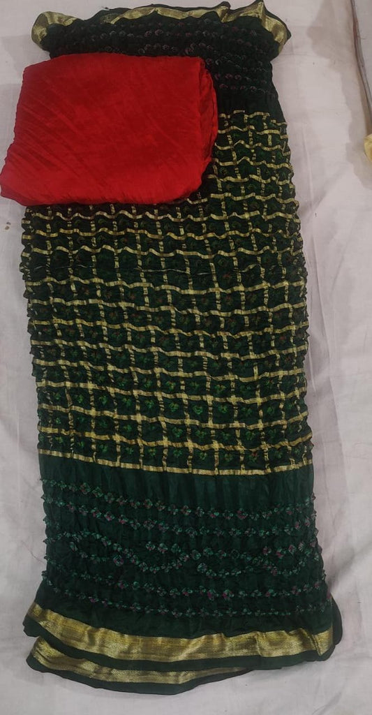 Bandhej Ghadchola Silk Saree with Zari Border and Contrast Blouse